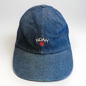 Noah FW17 Mens Blue Denim Rose Logo Adjustable Learher Strapback Hat Cap